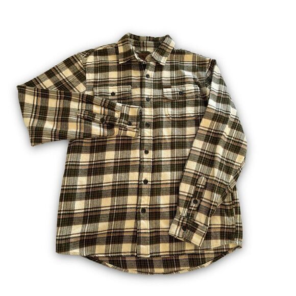 Orvis Plaid Flannel Button Shirt Men Cotton Green Brown Check Soft Heavy Medium - Picture 1 of 9